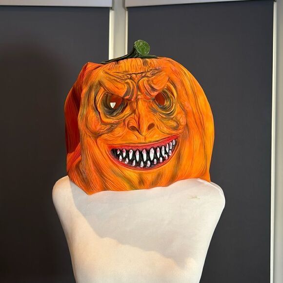 Adult Scary Halloween Full Head Pumpkin Mask TWO Sided Latex One Size NEW - Picture 1 of 5